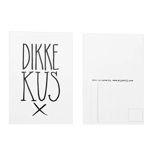 Ansichtkaart Dikke kus X wit/zwart