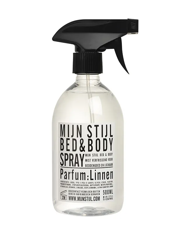 Bed en Bodyspray  Linnen wit/zwart etiket 500ml