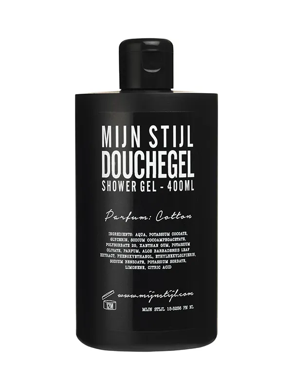 Douchegel parfum Cotton o.b.v. kokos- en olijfolie 400 ml (zwarte fles)