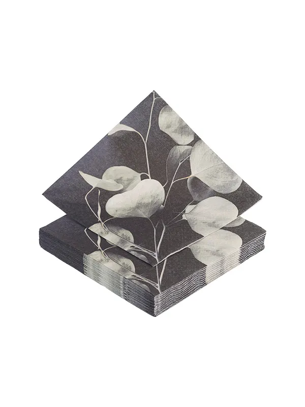 Servet zwart met eucalyptusblad