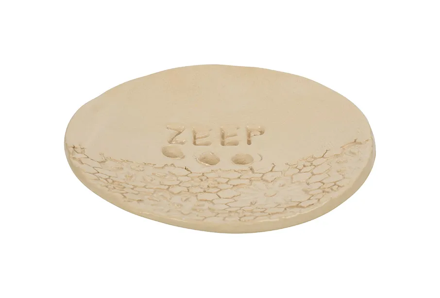 Schaaltje handmade ecru met tekst ZEEP