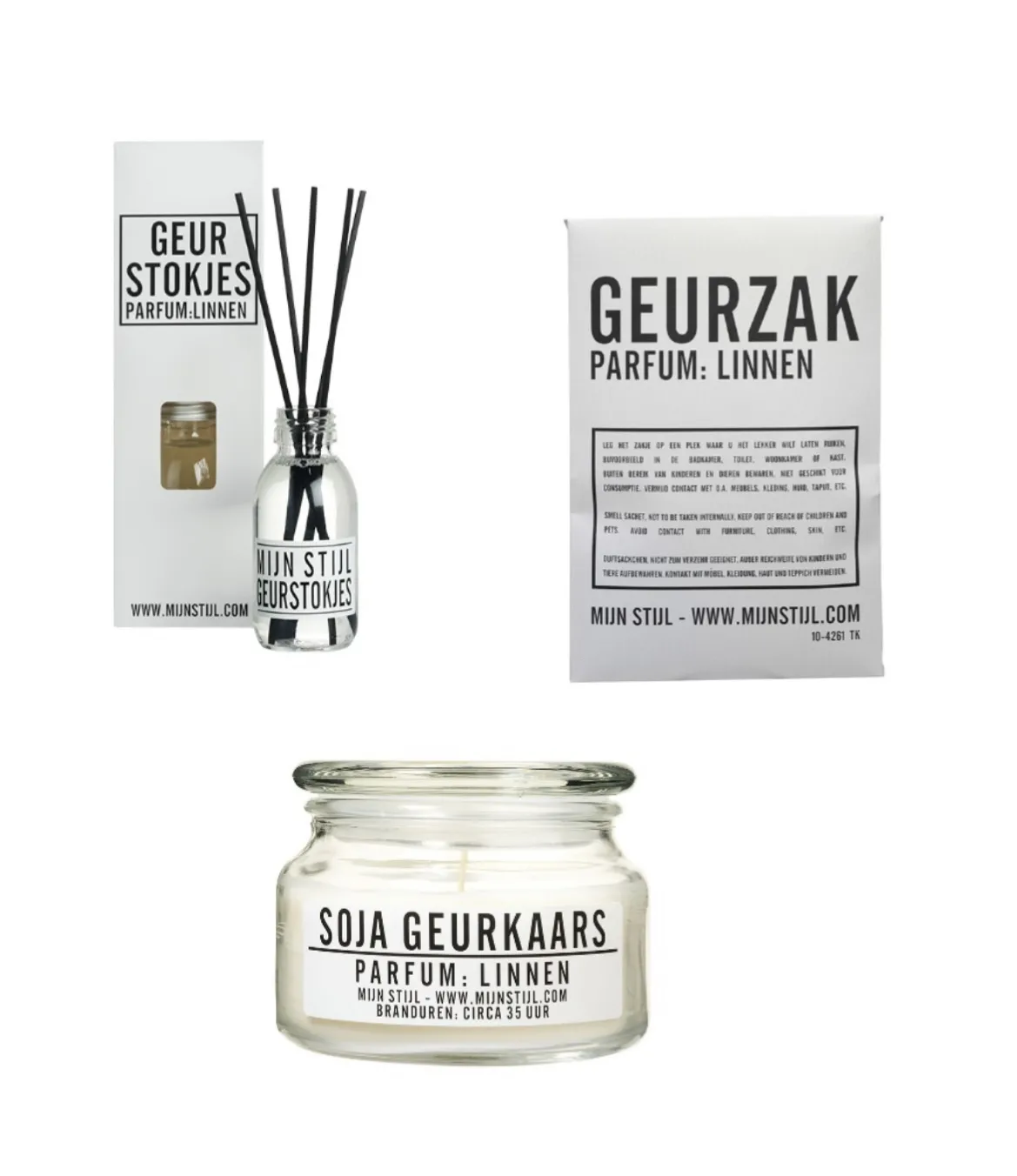 Set geur Linnen, geurstokjes, geurkaars en geurzakje