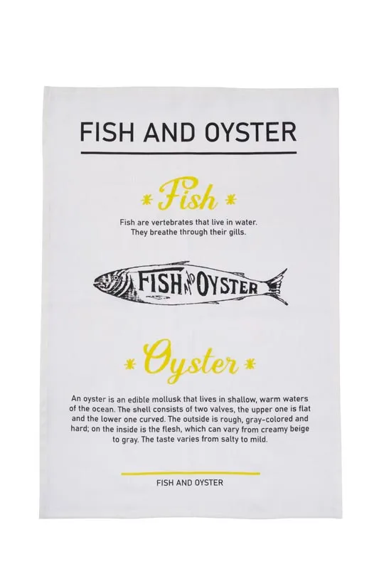 Theedoek 50%linnen 50% katoen met opdruk Fish and Oyster