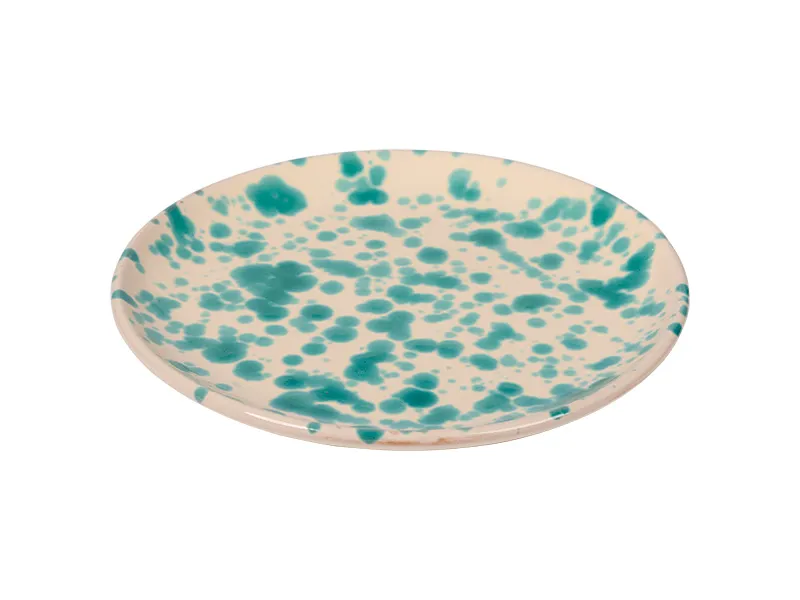 Side plate  (bordje) 16 cm made in Italy creme met traditionele beschildering groene spetters