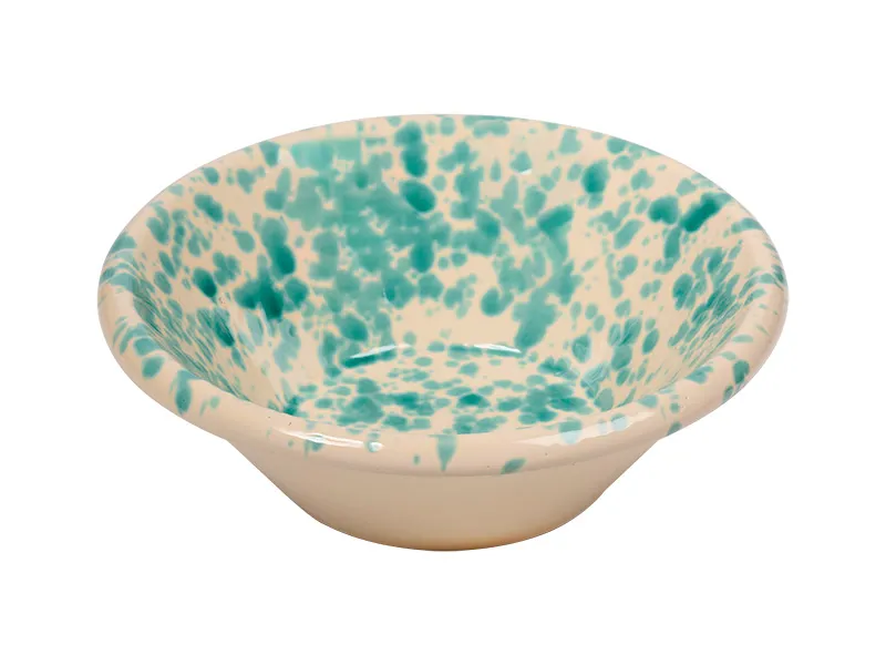 Schaaltje 20 cm made in Italy creme met traditionele beschildering groene spetters