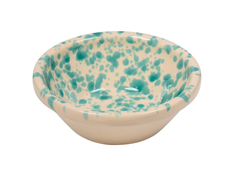 Schaaltje 15 cm made in Italy creme met traditionele beschildering groene spetters