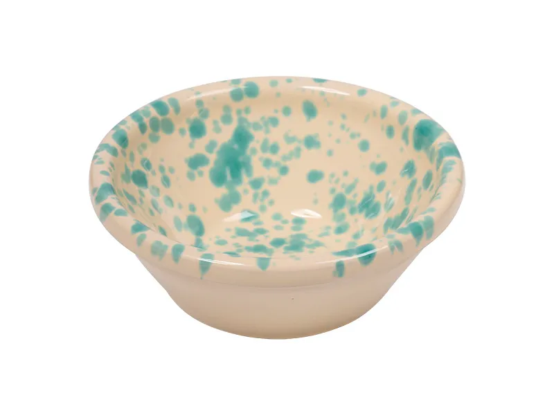 Schaaltje 12 cm made in Italy creme met traditionele beschildering groene spetters