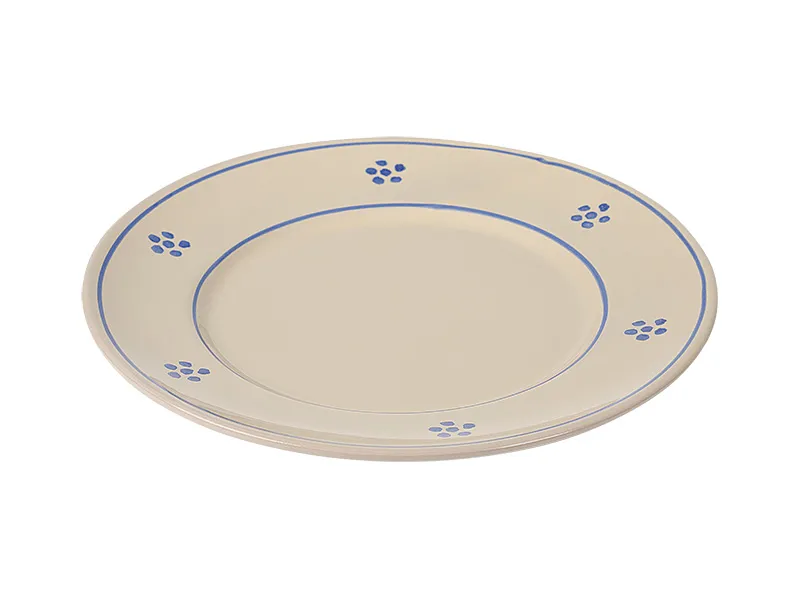 (diner)bord 24 cm handmade Italy (stip)bloem blauw traditioneel servies Puglia