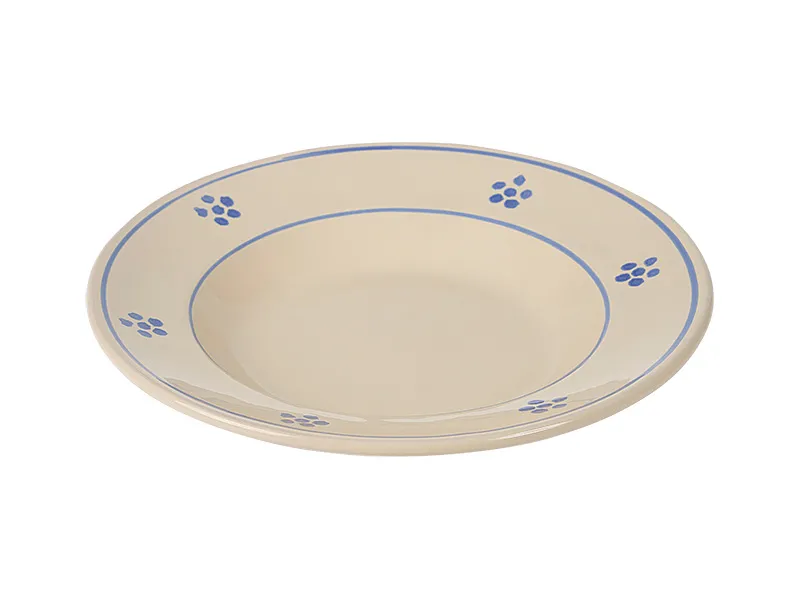 Diep bord 23 cm handmade Italy (stip)bloem blauw traditioneel servies Puglia