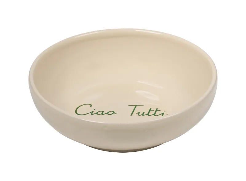 Schaal Ciao Tutti, made in Italy creme met groene letters 19 cm