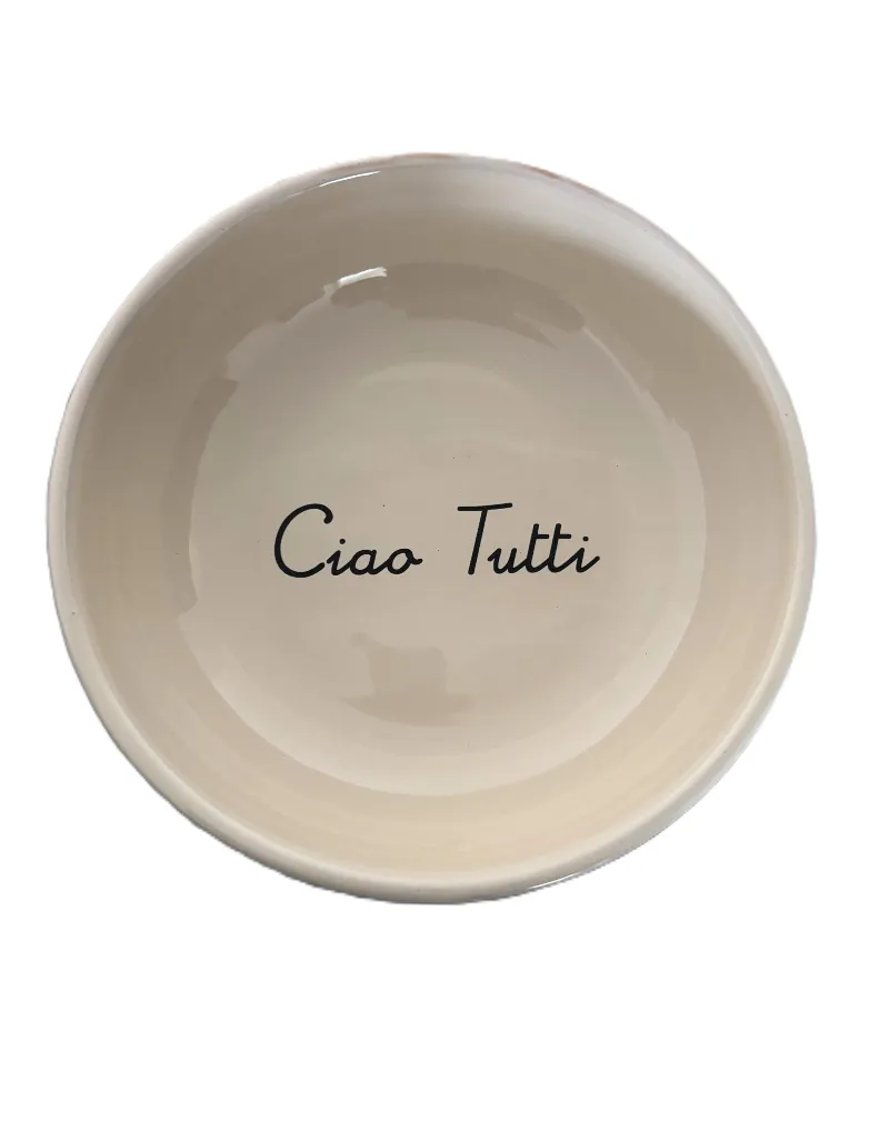 Schaal Ciao Tutti, made in Italy creme met zwarte letters 19 cm