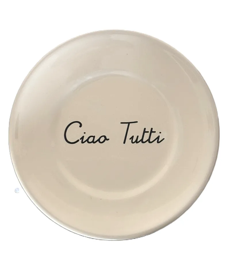 (Diner)bord 24 cm Ciao Tutti, made in Italy creme met zwarte letters