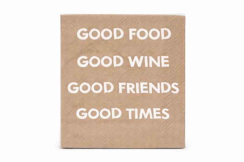 Servet good times naturel met witte letters